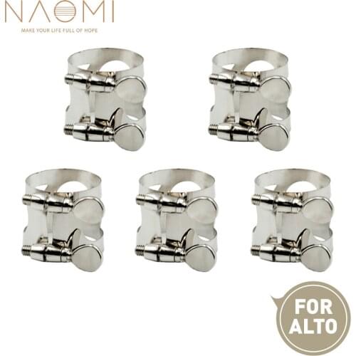 NAOMI 5pcs Alto Sax Mouthpiece Ligature Metal Ligature For Alto Saxophone Mouthpiece With Double Screws Silver Color New