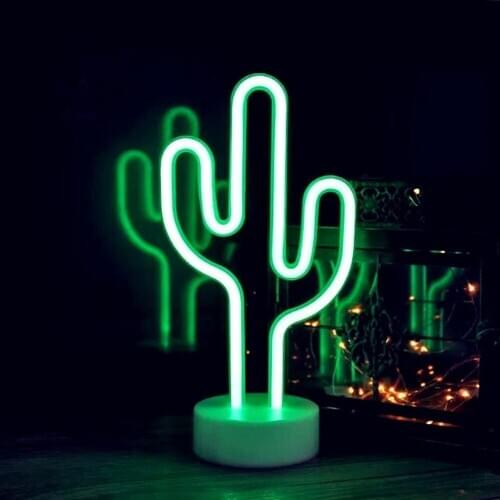 Cactus Neon Sign Night Light Lamp with Holder Base Decorative Signs Light Table Decoration for Living Room Bedroom Birthday Gift