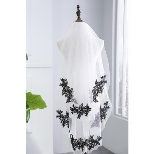 2018 New Black Lace Two Layers Bride Veil Real Photo White/Ivory Wedding Veil Accessories Veu De Noiva EE9015
