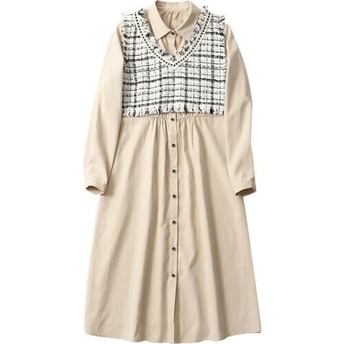 Maternity Clothes Lumbar Section Smocking Shirt Dress Fashion Casual Mid-length out Versatile Elegant Piece Wholesale