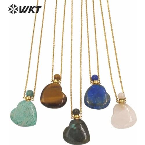 WT-n1249 Wholesale heart shape natural stone essencial oil perfume bottle necklace women fashion hot stone perfume oil necklace