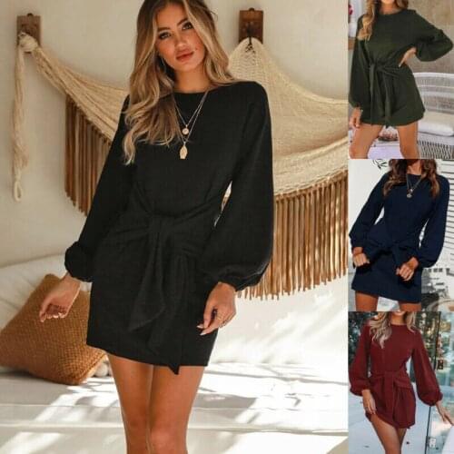 Autumn Winter Fashion Womens Knitted Bodycon Party Dress Female Sexy Lantern Sleeve Winter Clubwear Outfits 4Colors