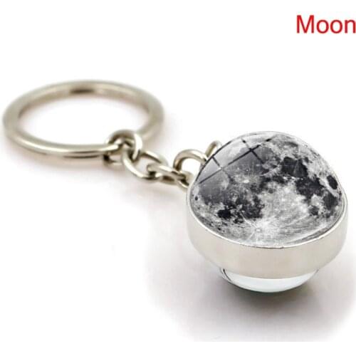 Solar System Planet Pendant Key Ring Major Galaxies Earth Mars Saturn Mercury Double-sided Glass Ball Key Chain Decoration Car