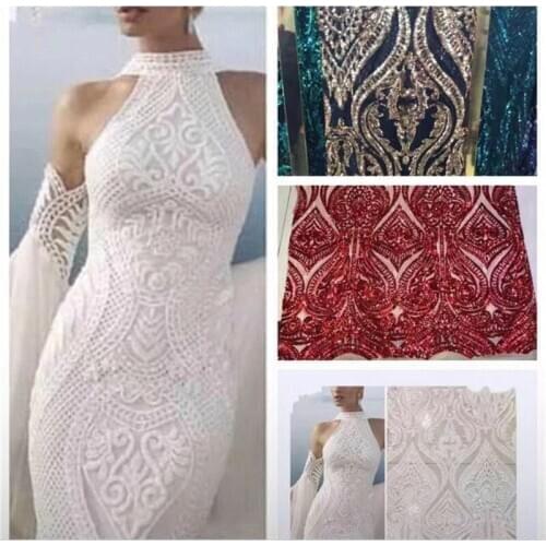 Latest White 2020 High Quality African Guipure French Sequins Net Lace Fabric With white Nigerian Tulle Net Embroidery For Party