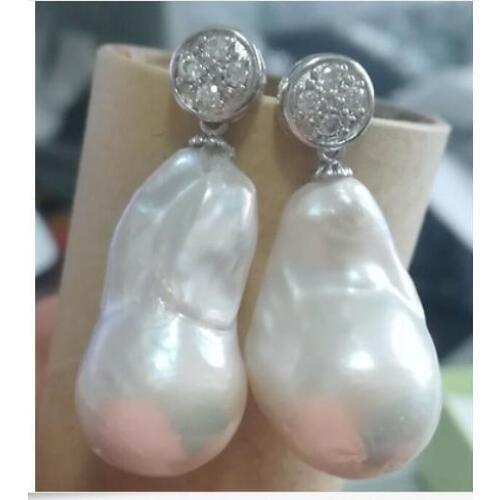 Stunning pair of 25-28mm baroque white pearl earring 925s