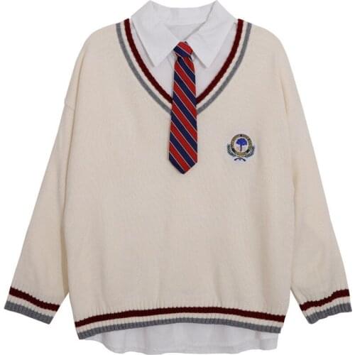 New 2021 Japanese Wear Pullover Jk Sweater Loose V-Neck Long Sleeves Student Women Pullover School Girl Uniform