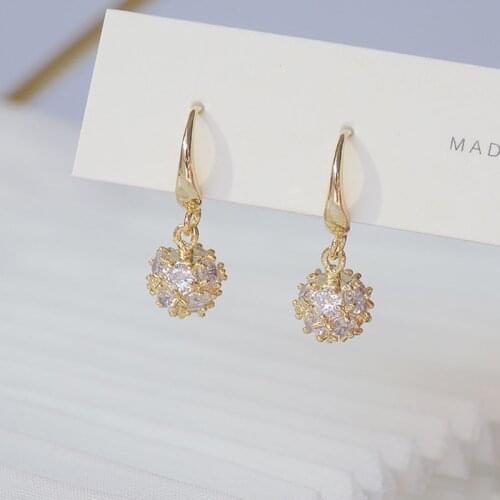 Romantic 14K Real Gold Beads Dangle Earrings Japanese&Korea Delicate Jewelry Zircon Drop Earrings for Women