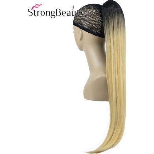 StrongBeauty Long Straight Ponytail Clip In Pony Tail Ombre Synthetic Hair Extension Clip On Hair Piece