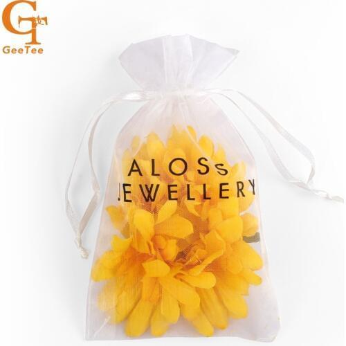 Custom logo Jewelry shop packaging Organza Bags, DIY gift customized wedding name printed Drawing Party Candy packing pouch bags