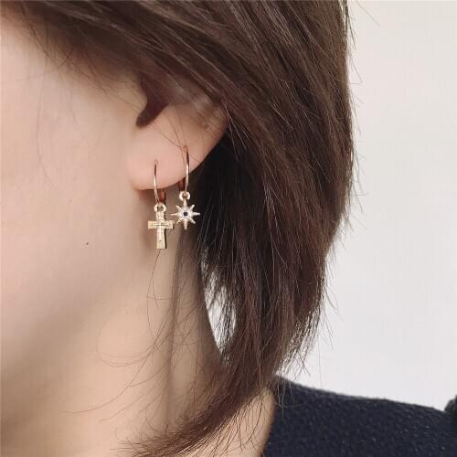Super Tiny Gold Color Plating Heart Star Cross Charm 3 Pairs Hoop Earrings Pack For Women Girl Cute Elegant Gorgeous Jewelry