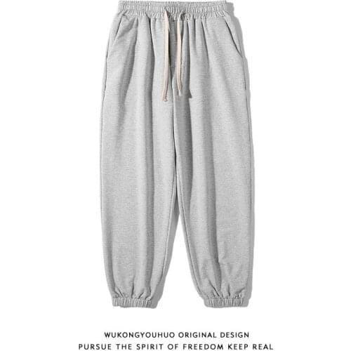 Wukong Goods Retro Simple Solid Color Ankle-Tied Sweatpants Men 'S Fashion Brand Loose Street Couple Casual Versatile Sports