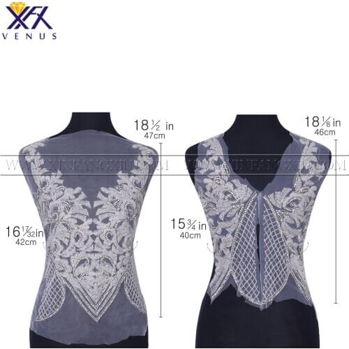 XFX 1 Set Handmade Sew on Silver Rhinestones Patch Crystal Applique Design Sewing for DIY Wedding Dress Neckband Quilt Trimming