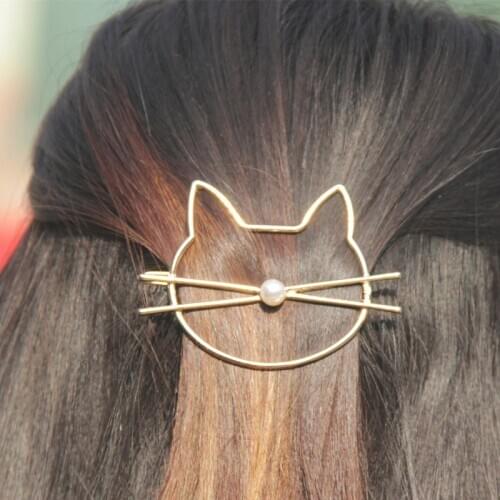 New Korean Cute Beauty Crystal Cat Pearl Gold Headwear Hairpin Hair Clip Women Jewelry jewelry Hair Accessories Women Girl