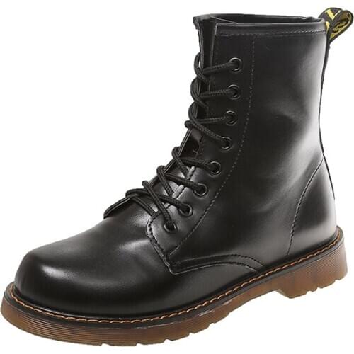 35-40Botas Women Motorcycle Boots Wedges Female Lace Up Platforms Spring Black Leather Oxford Shoes Woman 2020 Botas Mujer 35-40