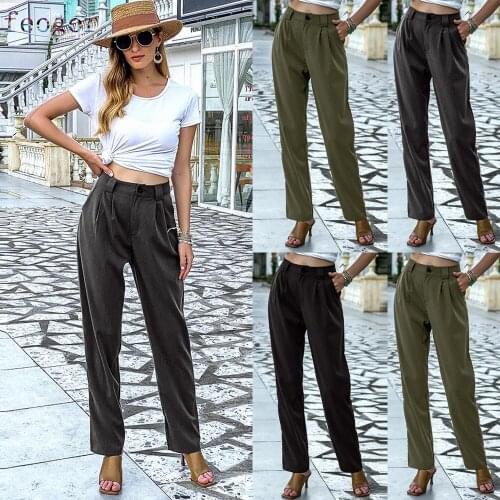 FEOGOR Loose trousers Casual trousers 2021 early autumn casual fashion all-match slim trousers solid color womens trousers