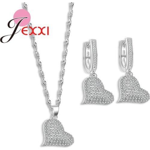 Top Sell Classic Exquisite Heart Shape 925 Sterling Silver Necklace Earrings Sets Women Girls valentines Best Gifts