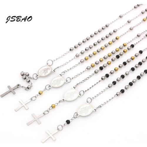 JSBAO Womens 5 Size Necklace High Quality Stainless Steel Rosary Pendant Sacred Cross Necklace For Women Necklace Jewelry