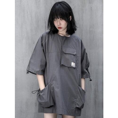 2021SS Harajuku Summer Cargo Pockets Hip Hop T-Shirt Cotton Loose Short Sleeve Techwear streetwear Mens clothes lover tee tops