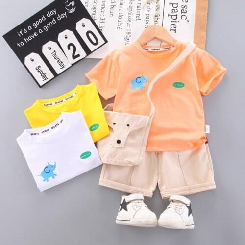 New Summer Fashion Cute Baby Boys Girls Clothes Clothing Cartoon T-Shirt+Bag+Shorts 3pc/Sets Infant Kids Toddler Sports Outfits