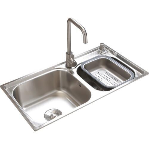 304 Stainless Steel Sink Wiredrawing Kitchen Double Slot Sink Thickened Vegetable Bowl Dish Washing Basin With Soap Dispenser