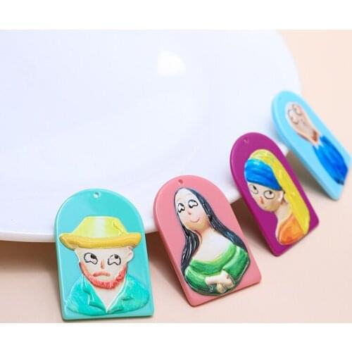 4pcs Art relief famous paintings resin Earrings for Women interesting portraits pendant diy bags keychain accessories materials