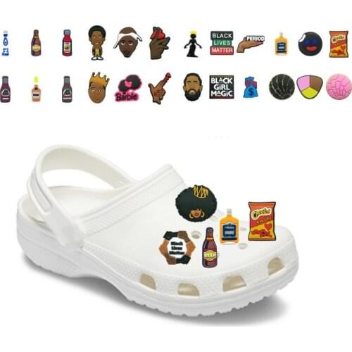 40-100pcs Black Man Lives Matter PVC Shoe Charms Mexican Style Classic Wine Beer Bottle Shoe Accessories BLM Decoration for Clog