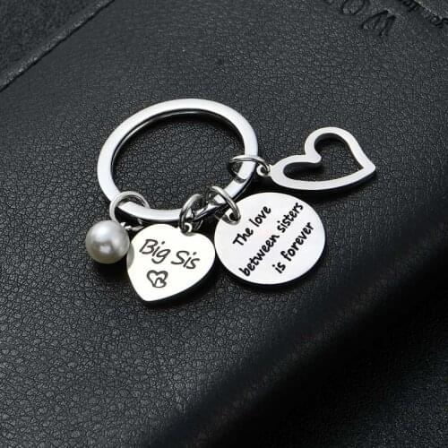 Big Sis Keyring The Love Between Sisters Is Forever Keychain Friendship Key Chain Love Heart Pearl Pendant Key Ring Wedding Gift