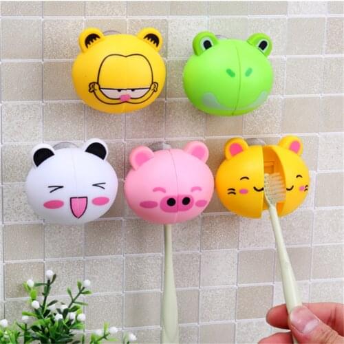Cute Various Cartoon Animal Head Toothbrush Holder stand with Wall Suction Cup