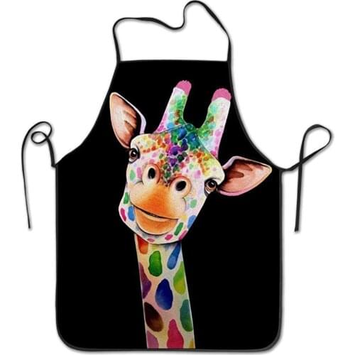 Funny Design Apron Cute Cartoon Illuration Colorful Rainbow Giraffe for Women Men Waitress Chef Home Barber Kitchen Gardeg