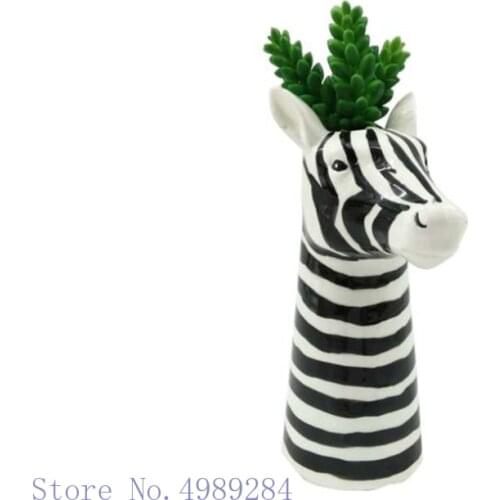 Ceramic Vase Simulation Animal Zebra Head Flower Arrangement Horse Ceramic Animal Crafts Furnishings Flower Vase Home Decoration