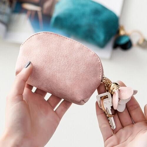 Doll Pendant Zipper Mini Wallet Coin Purse Students Short Cash Card Main Material Faux Suede Solid Women Bag