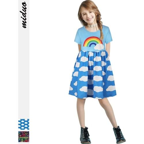 Hot Sale New Girls Clothing Summer Girl Dress Floral Dress Girls Cotton Kids O-neck Dress Children Clothes Rainbow Dresses