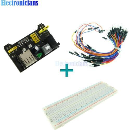 MB102 Power Supply Module 3.3V 5V+Breadboard Board 830 Point+65PCS Jumper Cable