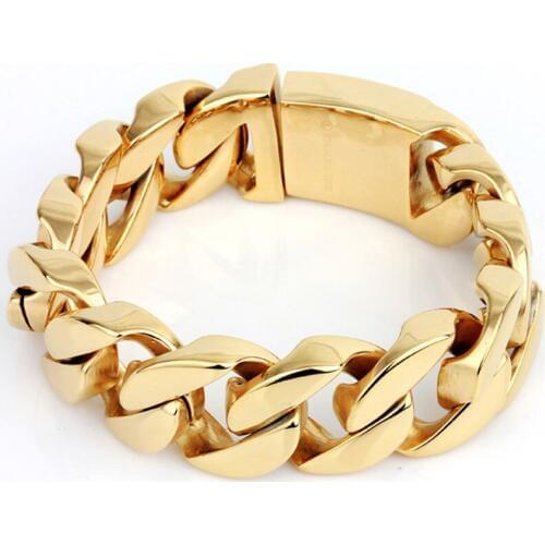 Top Quality Gold Color Mens Bracelets & Bangles 26MM Wide Armband Heavy Solid Stainless Steel Bracelet Men Rock Jewelry