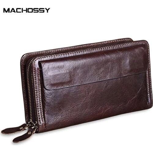 Luxurious men Clutch mens Genuine Leather Wallest Long Wallet Large Capacity Double Zipper Wallet Phone Bag For Male Clutch
