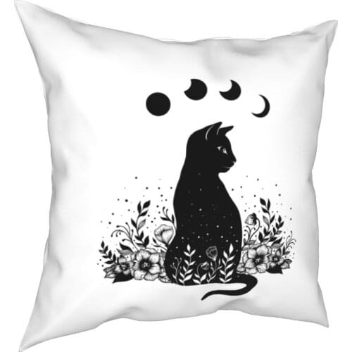 Night Garden Cat Pillow Cases Black Moon Kitty Lover Animal Cushion Covers Novelty Decorative Pillowcover for Car 18