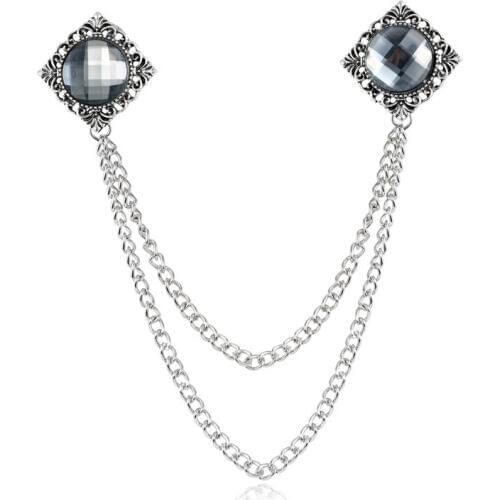 Fashion New Gem Tassel Collar Pin Crystal Brooch Jewelry Luxury Chain Lapel Pins and Brooches for Women Accessories