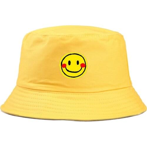 Smile print Bucket Hat Fisherman Hat outdoor travel cute cartoon hat Sun Cap Hats for Men and Women unisex hat girl boy