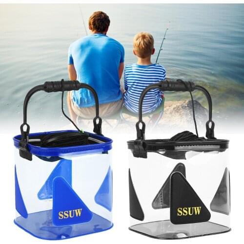 12L Fishing Bucket Clear Transparent Water Bag Foldable Water Bucket Mini Fishing Tank Outdoor Water Container Fishing Equipment
