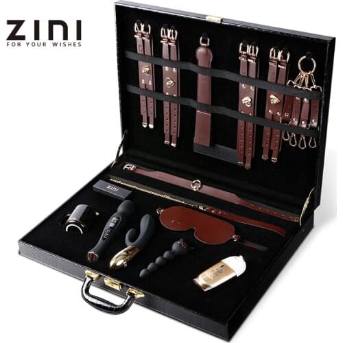 ZINI Luxury Leather BDSM Kits Sex Toys For Women High End Gift Pack Vibrator Set Anal Plug SM Bondage Exotic Games For Couples