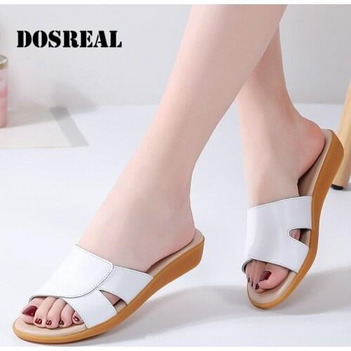 Dosreal Women Fashion Slides Casual Flat Beach Shoes Summer Female Shoes Leather Slip on Slides Outdoor Womens Sandal
