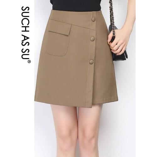 Splice Asymmetrical Skirt Women 2021 New Spring Summer Black Khaki High Waist Irregular Skirt S-3XL Size Office Lady Mini Skirt