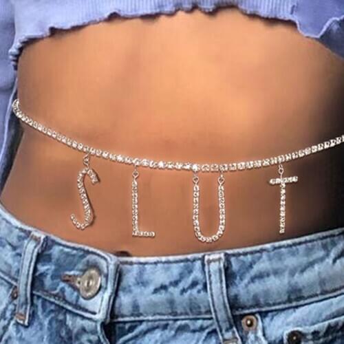 StoneFans DIY Sexy Letter Waist Chain for Women New Charm Rhinestone Crystal Body Chain Belly Harness Bikini Jewelry Party Gift