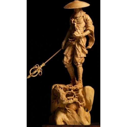 29CM Chinese Kung Fu Monks Boxwood Carving Home Accessories Chinese-Style Creative Wood Carving Crafts Home Decoration