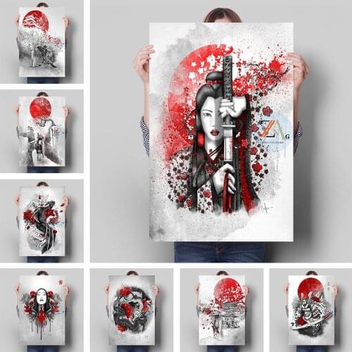 Japanese Popular Zen Ink Canvas Samurai Kanji Modern Art Oil Painting Mural Wall Poster Printing Pictures For Home Decor