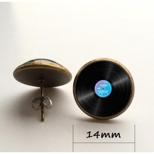 1 pair Sliver color bronze Black Round earring Music earring Vinyl disc earring Mens