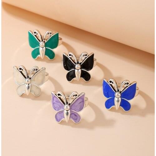 5Pcs/Set Cute Enamel Butterfly Rings for Women Bohemian Summer Beach Holiday Jewelry Wedding Promise Finger Ring Love Gift