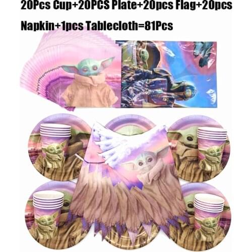 81Pcs Disney Yoda Baby Birthday Party Decorations Supplies Kids Favor Yoda Baby Cup Plate Napkin Flag Tablecloth Tableware Sets