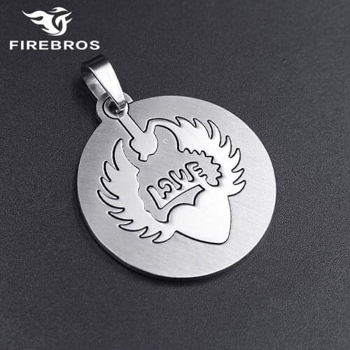 FIREBROS 20/24" Chain Silver Color High Polish Stainless Steel Angel Wing Heart Pendant Necklace Women Jewelry Gift Dropshipping