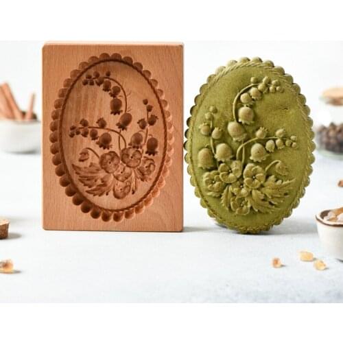 Flower Rose Cookie Cutter 3D Biscuit Mold Wooden Gingerbread Cookie Stamp Embossing Baking Mold For Kitchen